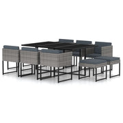 Set Pranzo da Giardino 11 pz con Cuscini in Polyrattan Grigio cod mxl 43212