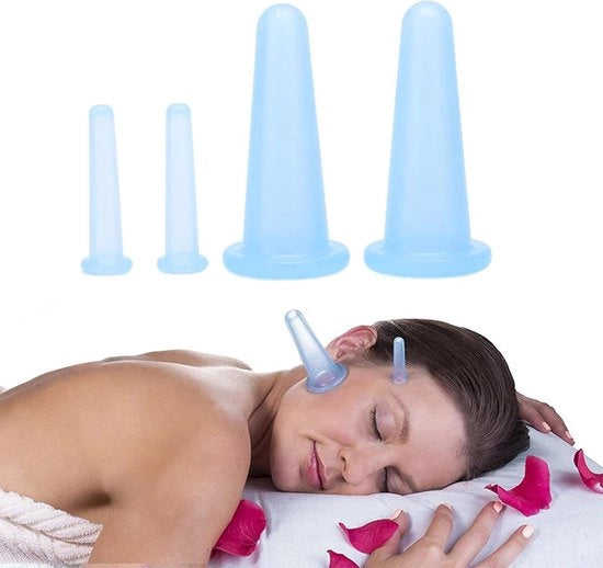 Set di Terapia di Cupping per la Faccia - Bicchieri di Massaggio a Vuoto per la Pelle del Collo e degli Occhi - Draininge Linfatica e Alleviamento del Dolore - Blu