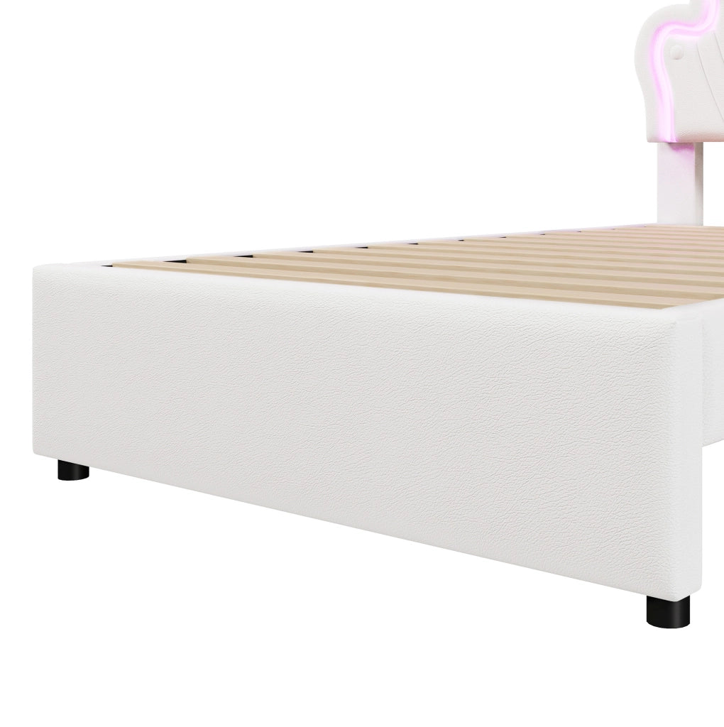 Letto imbottito 90x200 cm con LED, 2 cassetti e testiera regolabile