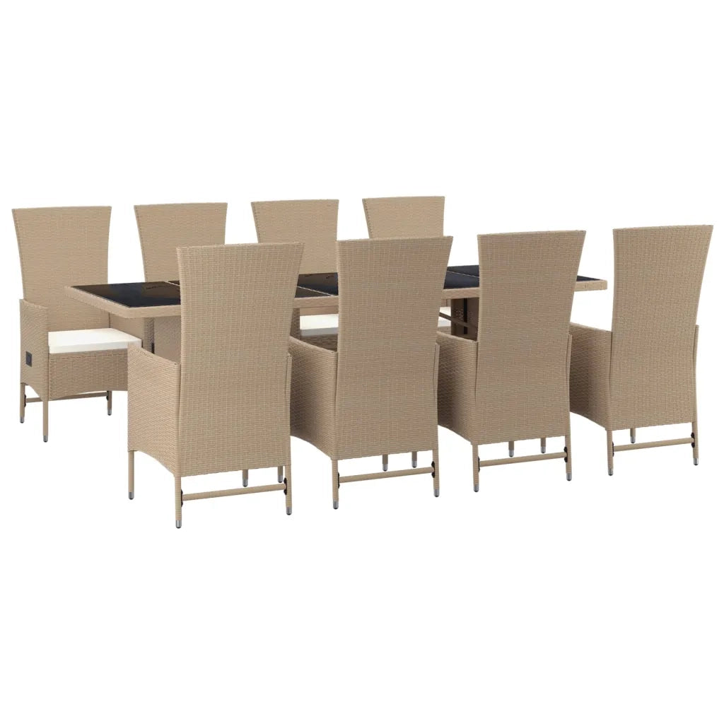 Set da Pranzo da Giardino 9 pz con Cuscini Beige in Polyrattan 3157573