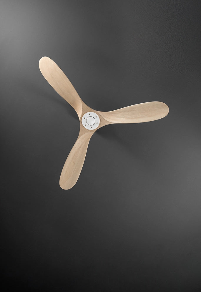 Ventilatore da Soffitto 7214 in Metallo Bianco, 132 cm, Motore DC 26W, 3 Pale in Legno Sbiancato, con Telecomando e 6 Velocità - Perenz