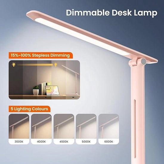 Lampada da Scrivania LED, Protezione Oculare 7W Lampada da Tavolo per Ufficio 5 Colori e 100%-15% Livelli di Brillantezza