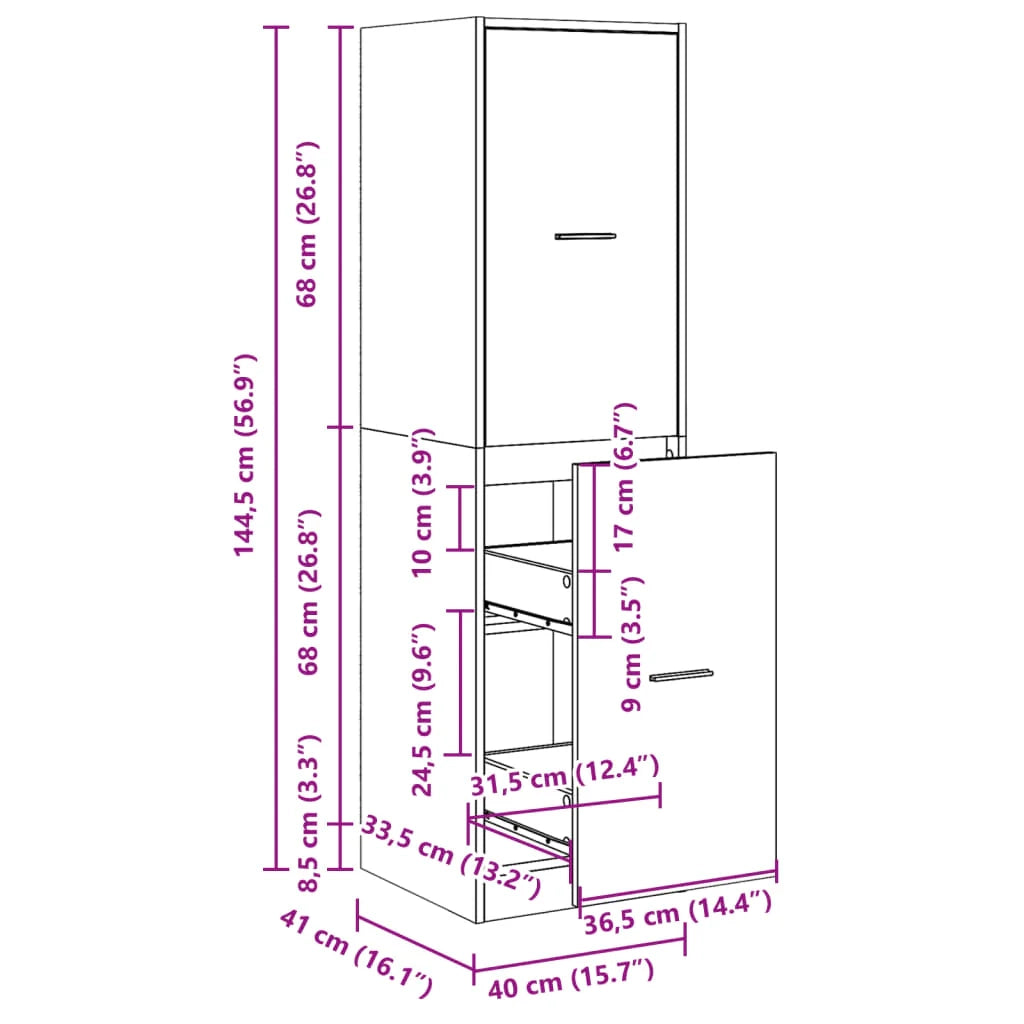 Mobiletto da farmacia dal design vintage per ufficio 40 x 41 x 144,5 cm legno composito grigio cemento 02_0055661