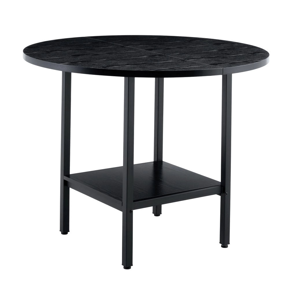 Tavolo da Pranzo Rotondo con Ripiano ¨C MINIMAL ¨C Nero, Legno e Metallo, per 4-6 Persone