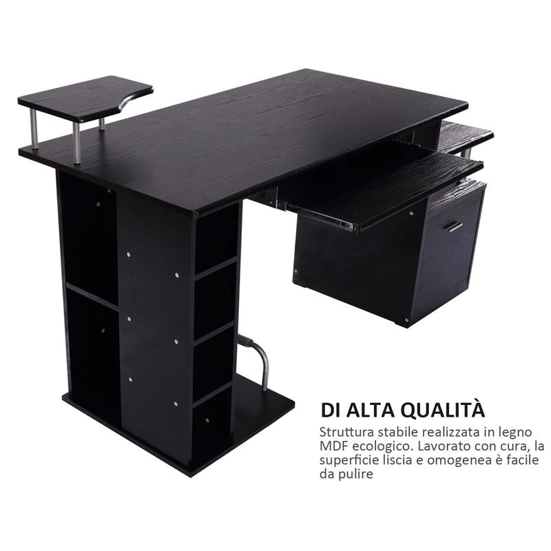 SCRIVANIA PC MODERNA CON CASSETTI IN LEGNO NERO
