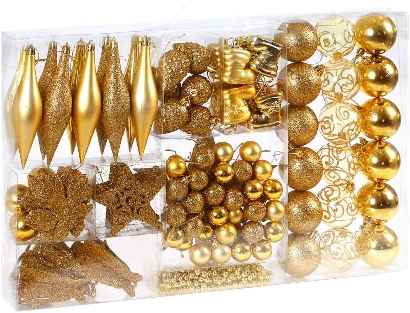 Deuba® Set Completo Palline Albero di Natale 102pz Ø 3-6cm Decorazioni Feste Natalizie Addobbi FESTIVITÀ Puntale Catena Perline