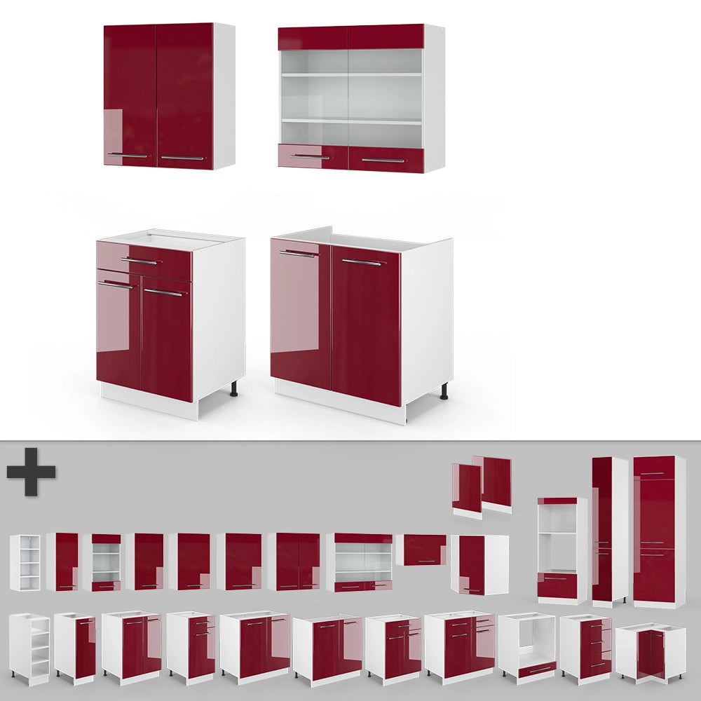 Vicco Cucina completa Bordeaux lucido/bianco 140 cm senza piano di lavoro
