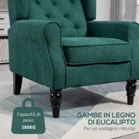 Poltrona per Salotto in Stile Francese con Seduta Imbottita e Cuscini, in Poliestere, 74x86x102 cm, Verde Scuro