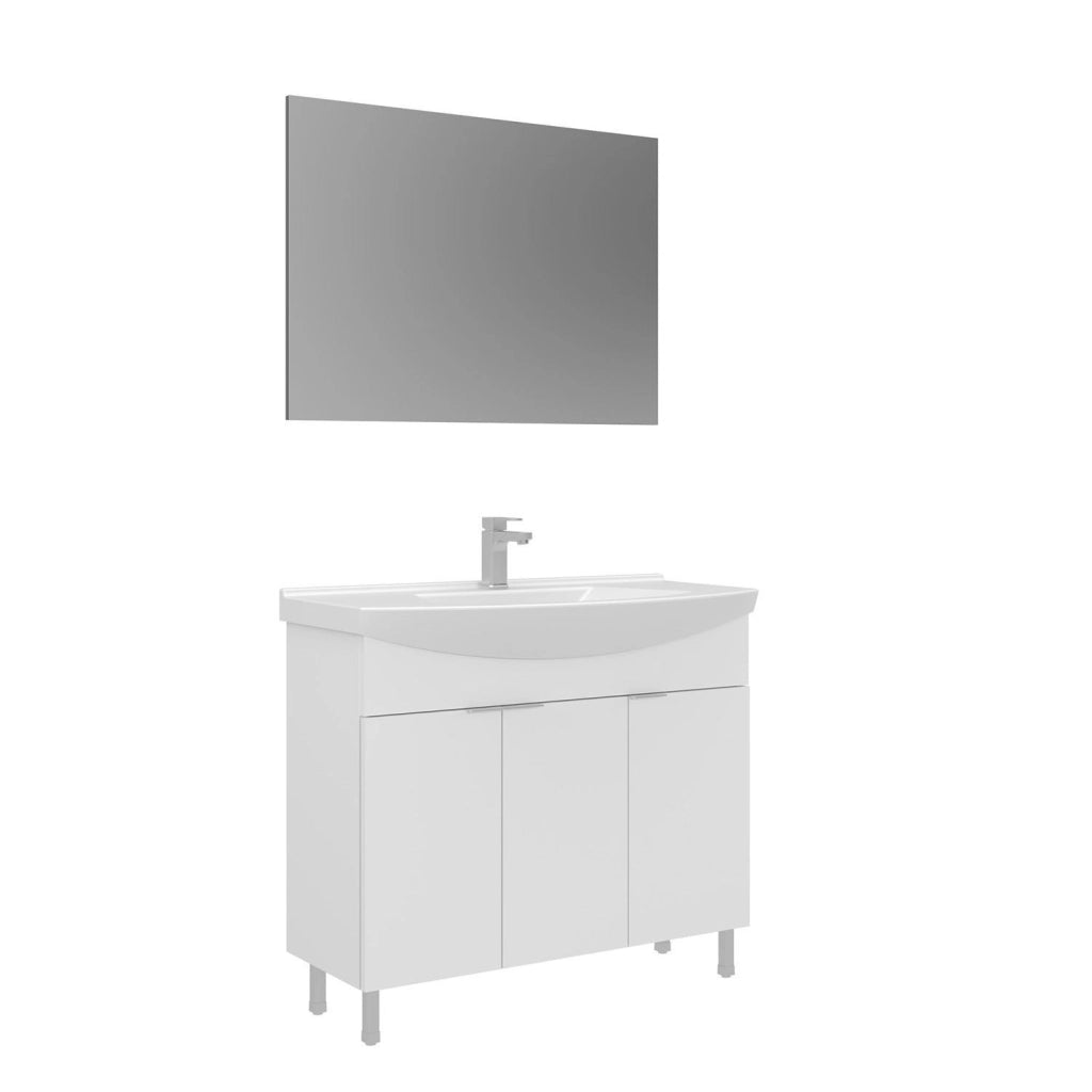 Set mobile lavabo con specchio (2 pezzi) "Purus 100" - 100 x 50 x 83 cm - Bianco