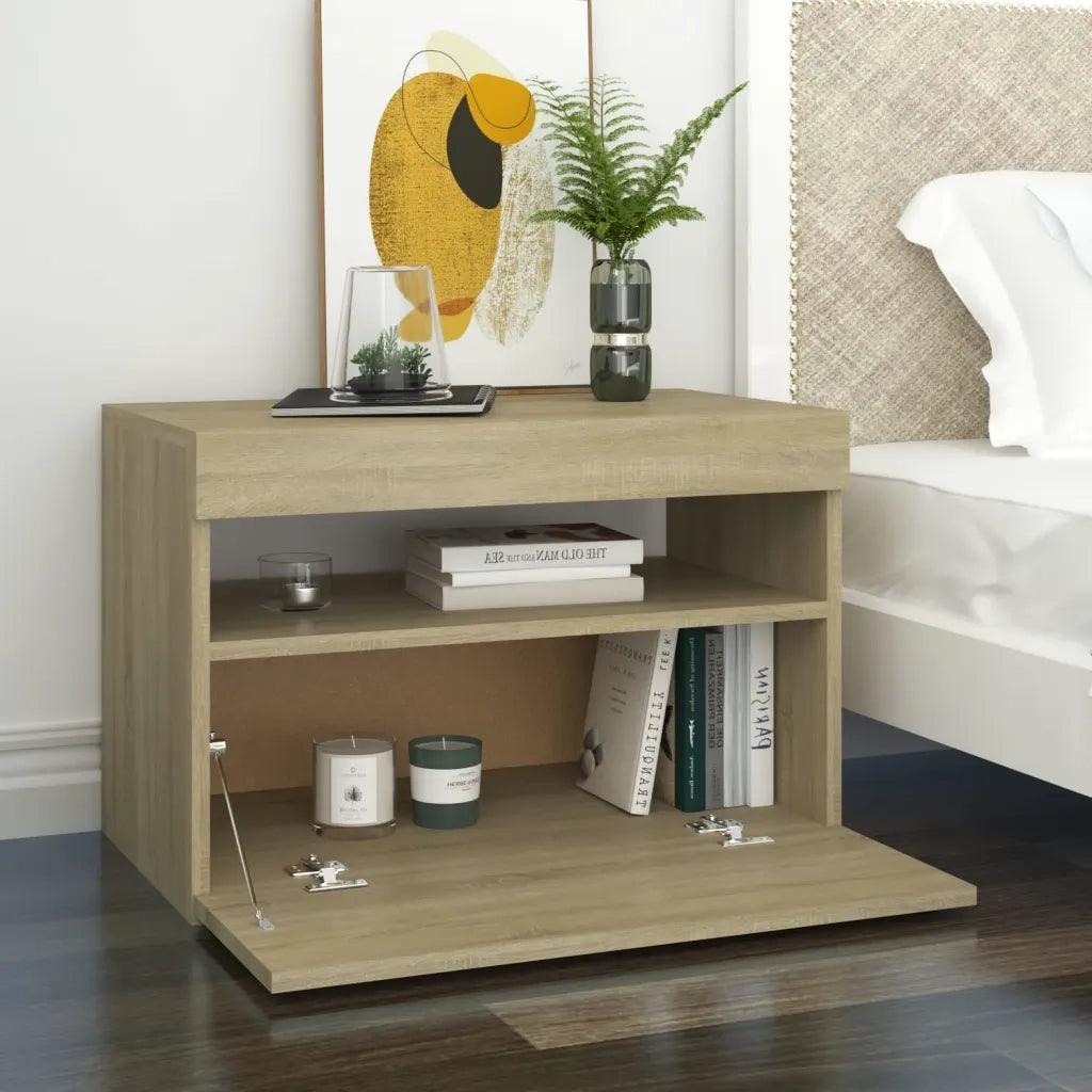 Comodino con Luci LED Sonoma 60x35x40 cm in Legno Multistrato 3082780