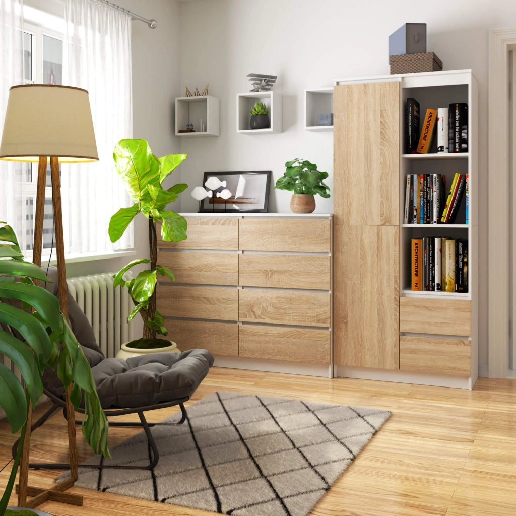 Libreria AKORD R11 Bianco, Sonoma Quercia 80 cm 2 ante 2 cassetti 80x35x180 cm