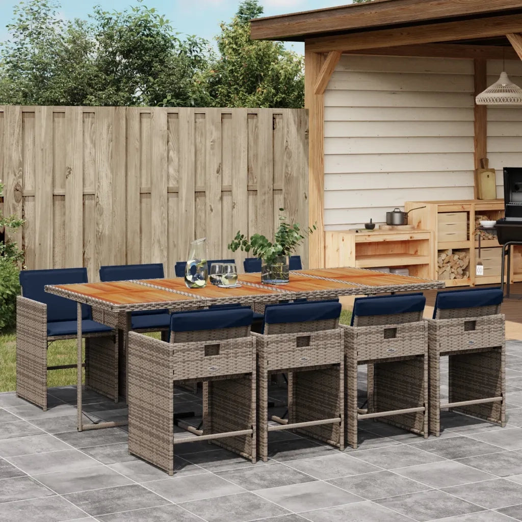 Set da pranzo da giardino da 9 pz con Cuscini in Polyrattan Grigio 3277876