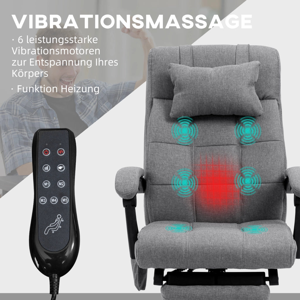 Sedia da ufficio massaggiante ergonomica con riscaldamento lombare, poggiapiedi e poggiatesta in acciaio grigio