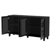 Credenza con 4 Ante e 2 Ripiani Regolabili; Frontali a Specchio; in MDF; Nero; 160??40??84 cm