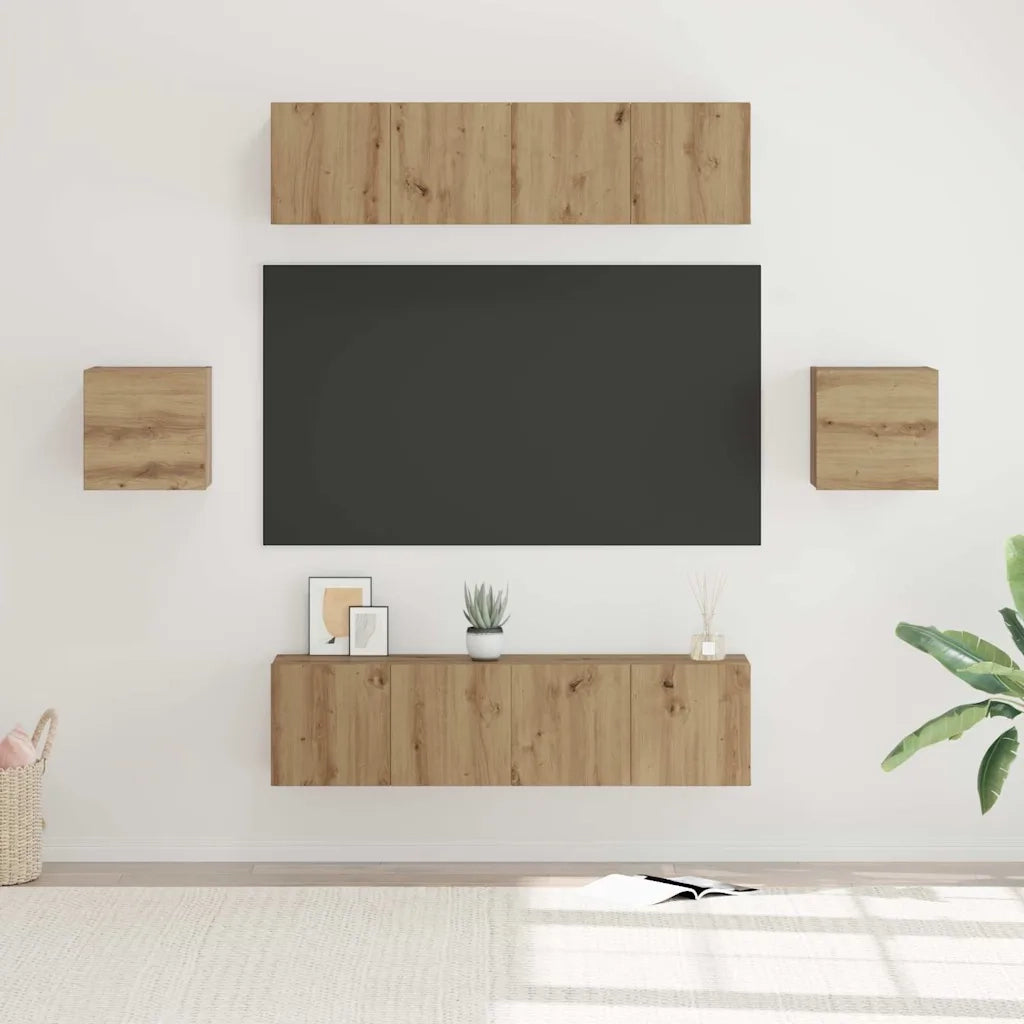 Set mobile TV 6 pz-Credenza per TV Rovere artigianale Legno multistrato 869126