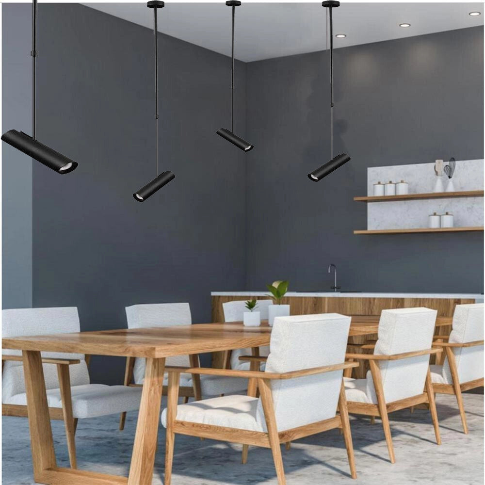 Trade Shop - Lampadario Portafaretto Pendente A Sospensione Lampada A Cilindro Gu10 Asta Regolabile 209 - Nero