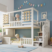 Letto a castello 90x200 cm con armadio a scala; bianco