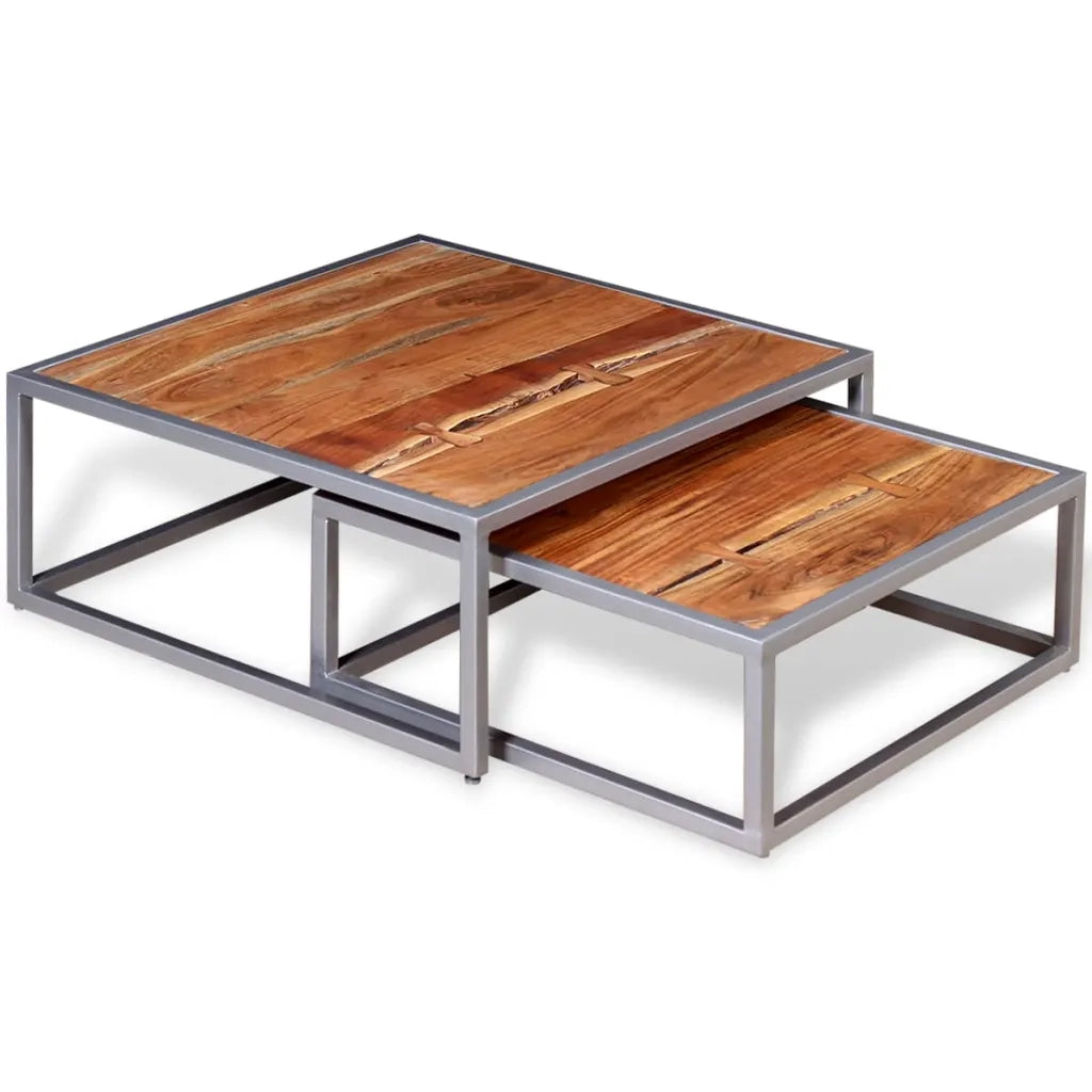 Set Tavolini da Salotto 2 pz in Legno Massello di Acacia 244232