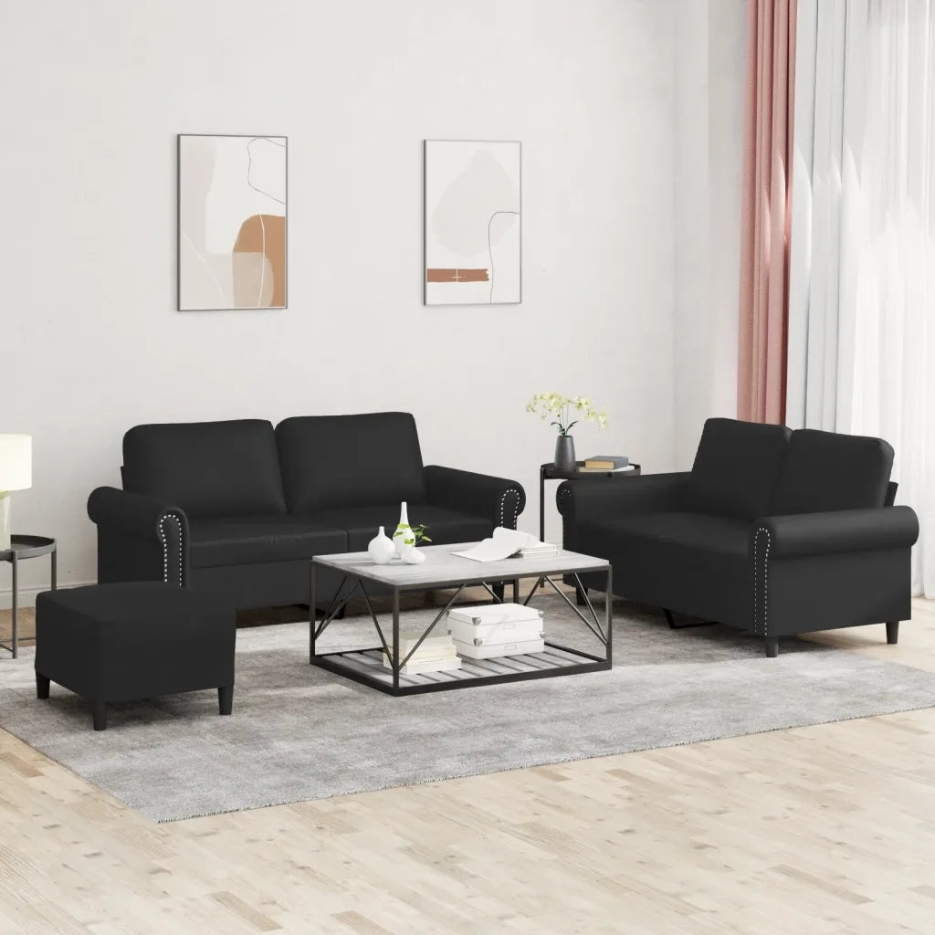 Set di Divani 3 pz con Cuscini Nero in Similpelle 3202155