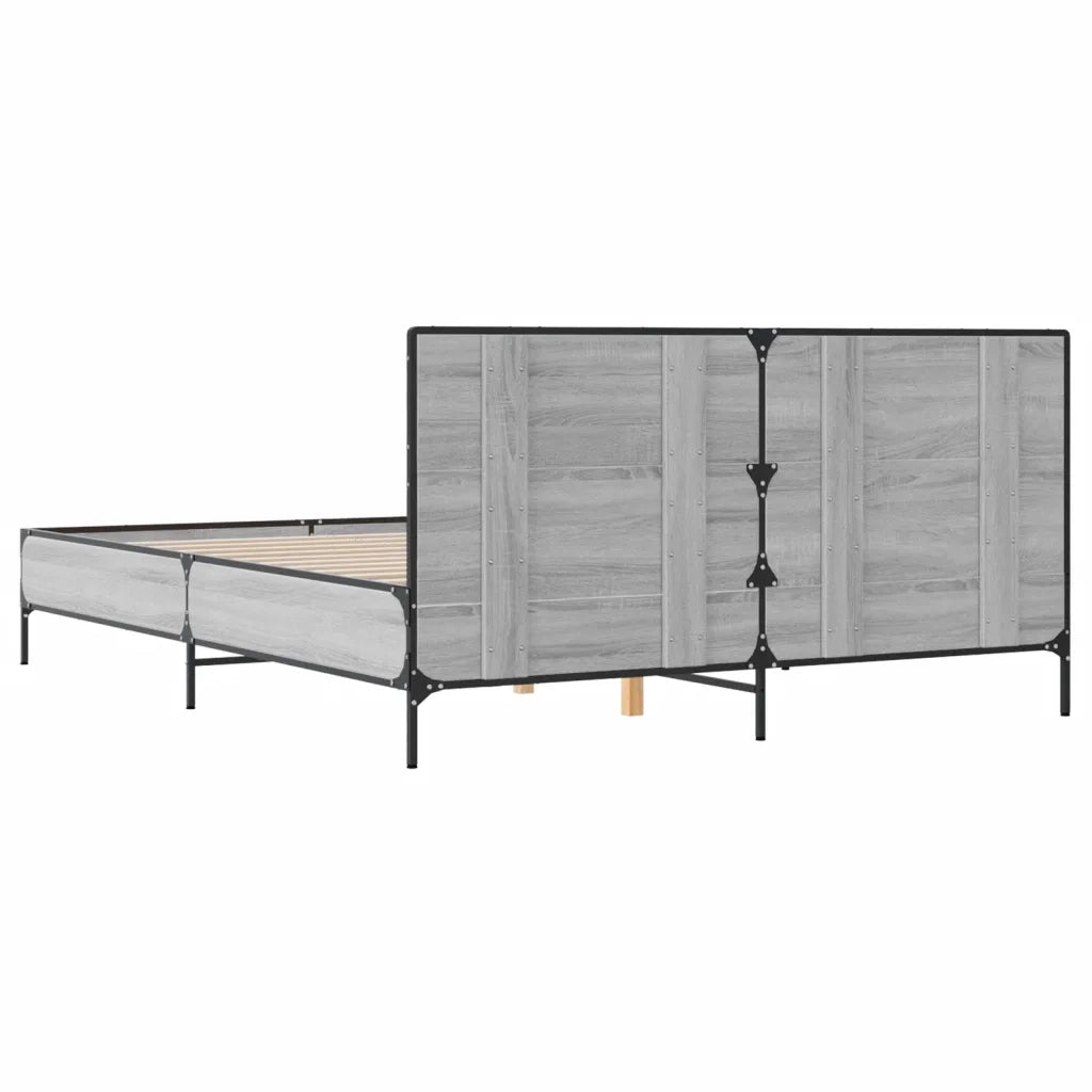 Letto matrimoniale | Letto per adulti | Giroletto Grigio Sonoma 160x200 cm in Legno Multistrato Metallo
