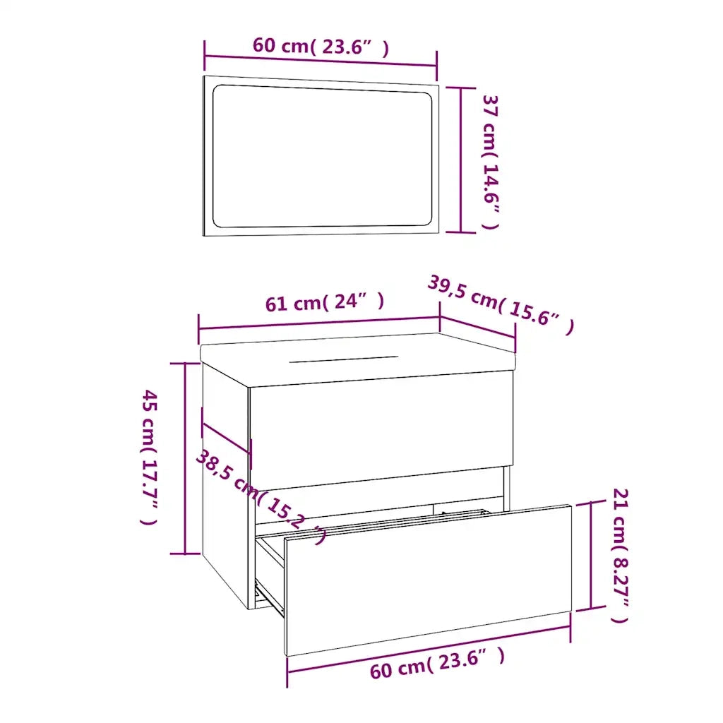 Set di Mobili da Bagno Grigio Sonoma in Legno Multistrato cod mxl 13732