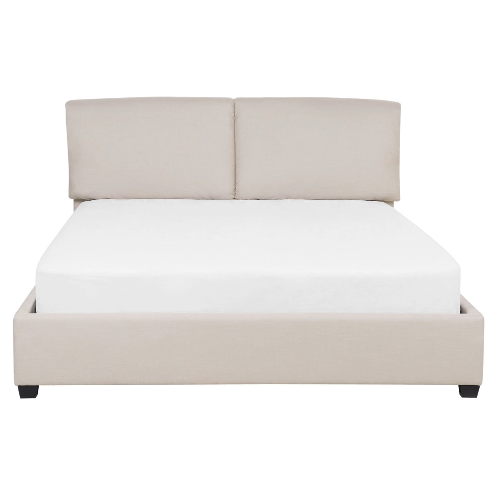 Letto Imbottito di colore Beige Effetto Lino a Doghe Gambe in Legno 160 x 200 cm matrimoniale