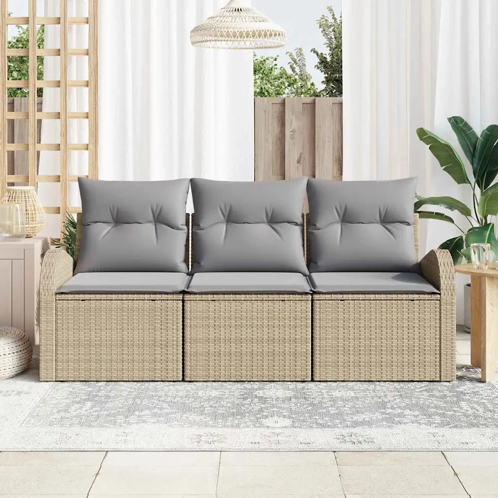 Set Divano da Giardino 3 pz | Set Salotto da Giardino beige e grigio chiaro Poly Rattan