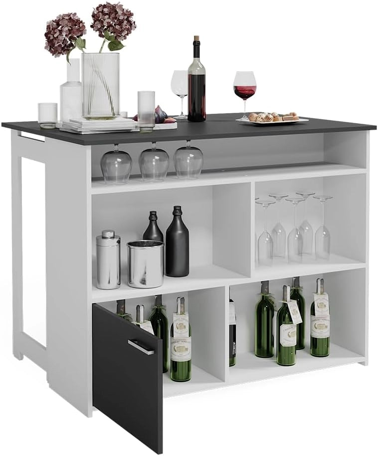 Tavolo bar alto Dominic, Antracite/bianco, 116 x 37 cm 4x scomparti aperti e 1x porta, piano del tavolo pieghevole per un utilizzo flessibile in spazi ridotti
