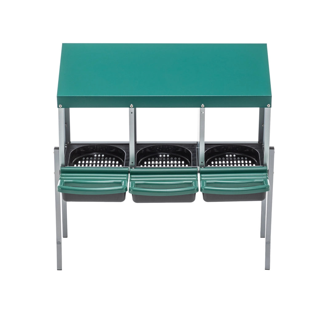 Scaffale in metallo con 3 nidi e fondo inclinato per raccolta uova all'aperto verde 80 × 33 × 81 cm