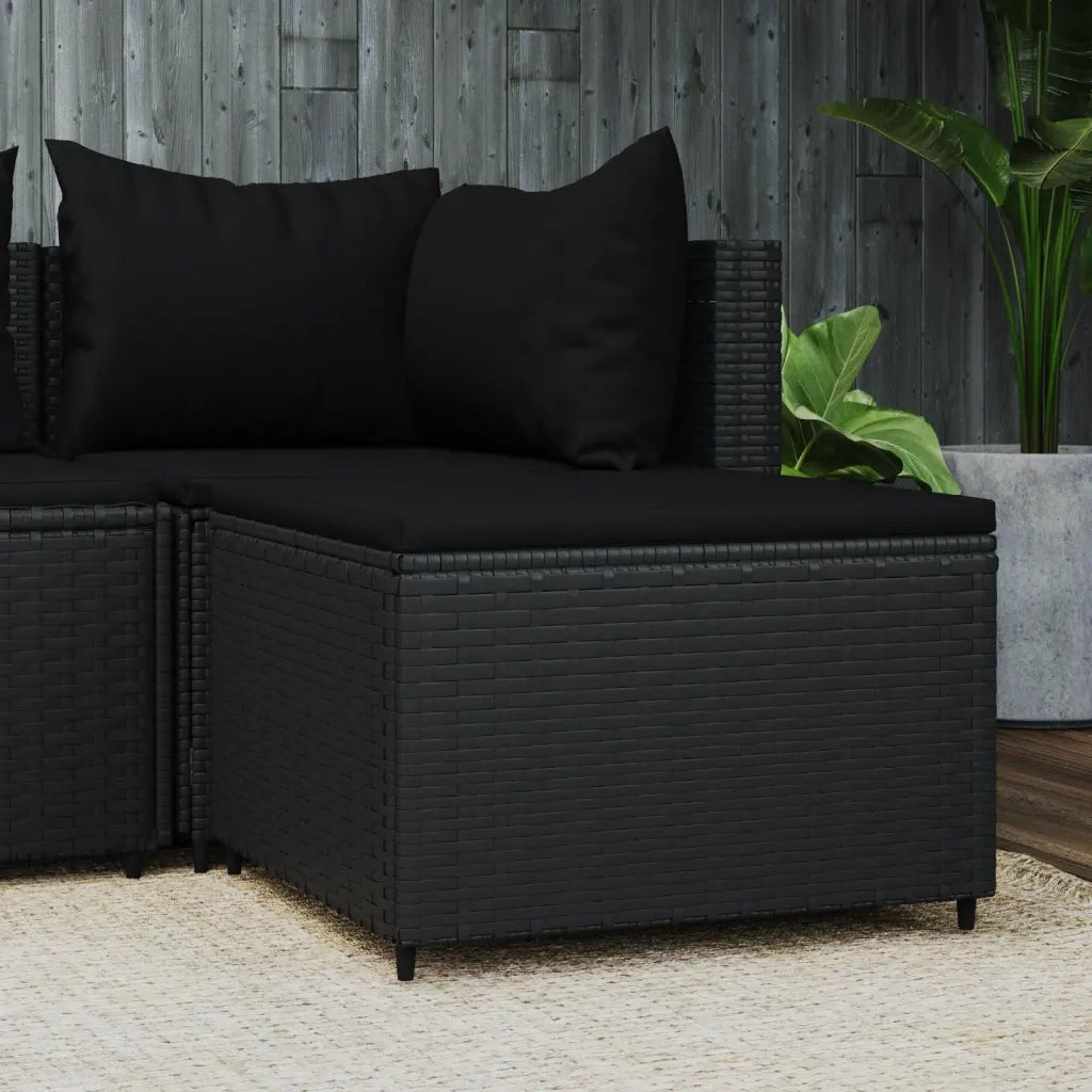 Poggiapiedi da Giardino con Cuscino in Polyrattan Nero CFW2982969