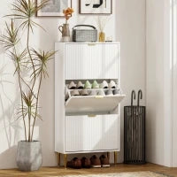 Scarpiera Slim per 18 Paia di Scarpe con 3 Cassetti a Ribalta e Ripiani Regolabili, 60x24x128 cm, Bianco