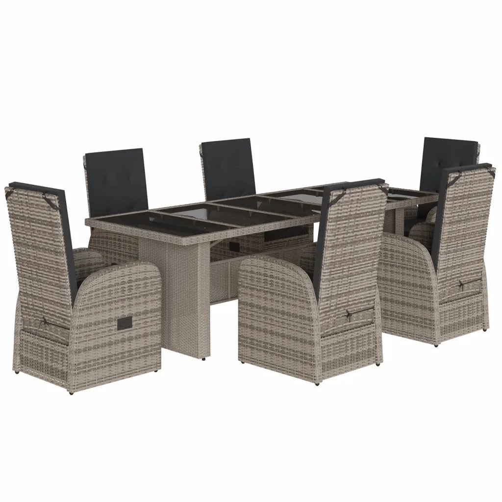 Set da Pranzo da Giardino 7 pz con Cuscini in Polyrattan Grigio 3277599