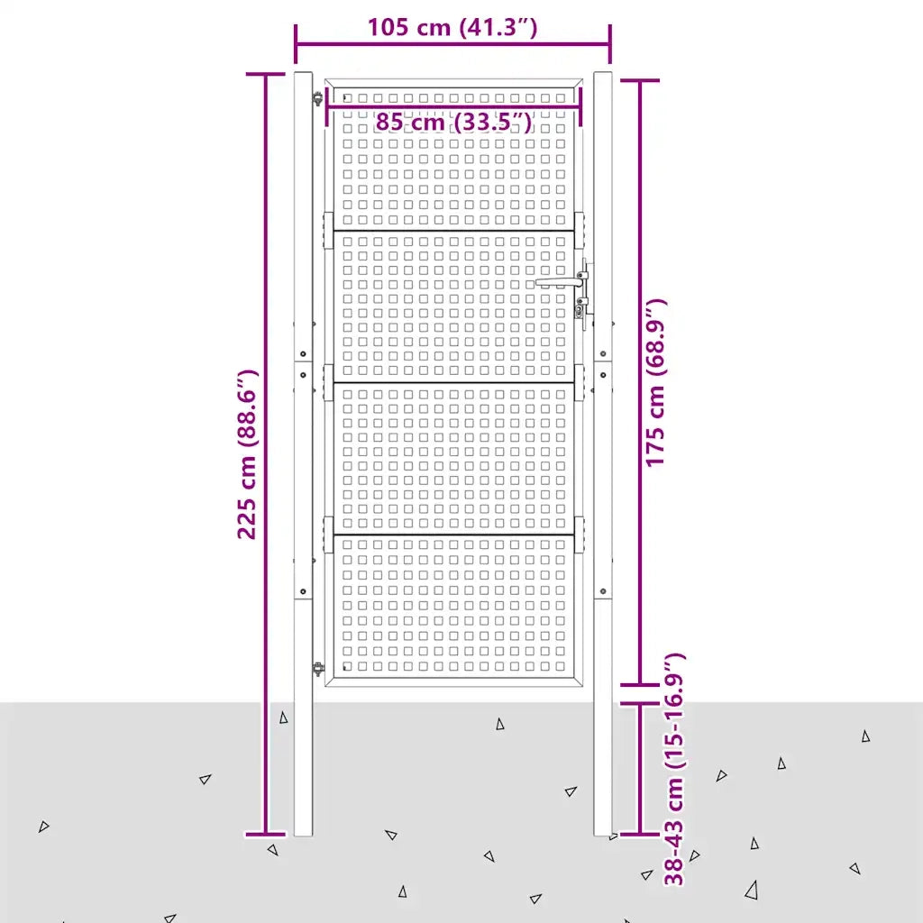 Cancello Giardino Antracite 105x225 cm in Acciaio