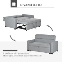 Divano Letto a 1 Piazza in Tessuto, Seduta 2 Posti e Schienale a 3 Reclinazioni, 154x87x89cm