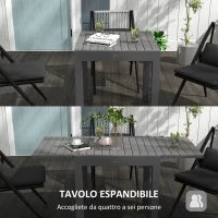 Tavolo da Giardino Allungabile per 4-6 Persone con Piano a Doghe, in Alluminio, 81/162x80x75 cm, Grigio
