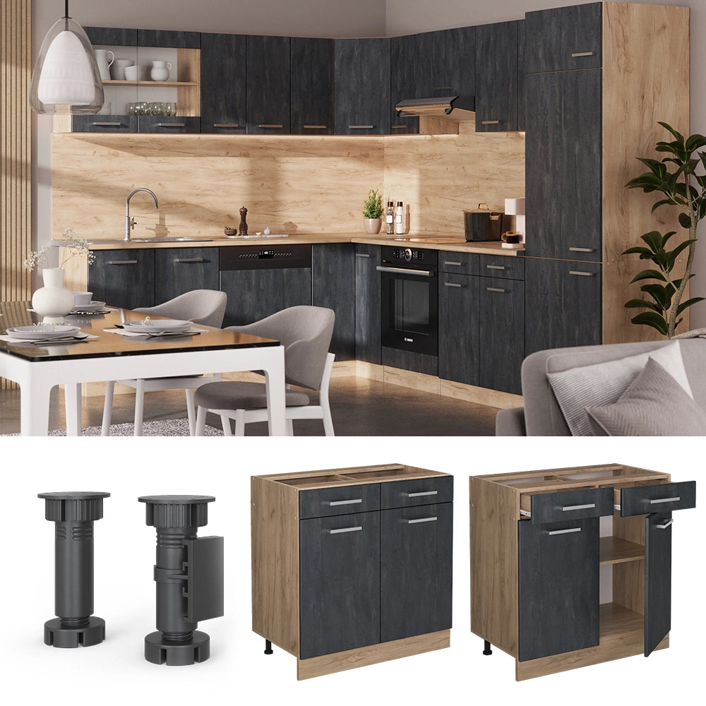 Vicco Mobiletto base per cucina Calcestruzzo nero 80 cm senza piano di lavoro