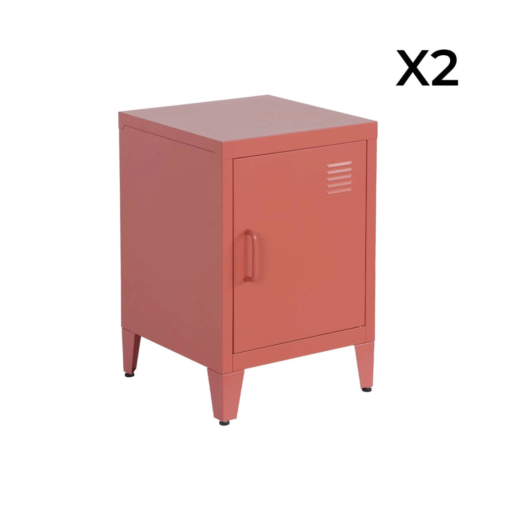 Set 2 comodini industriali, 1 anta, terracotta