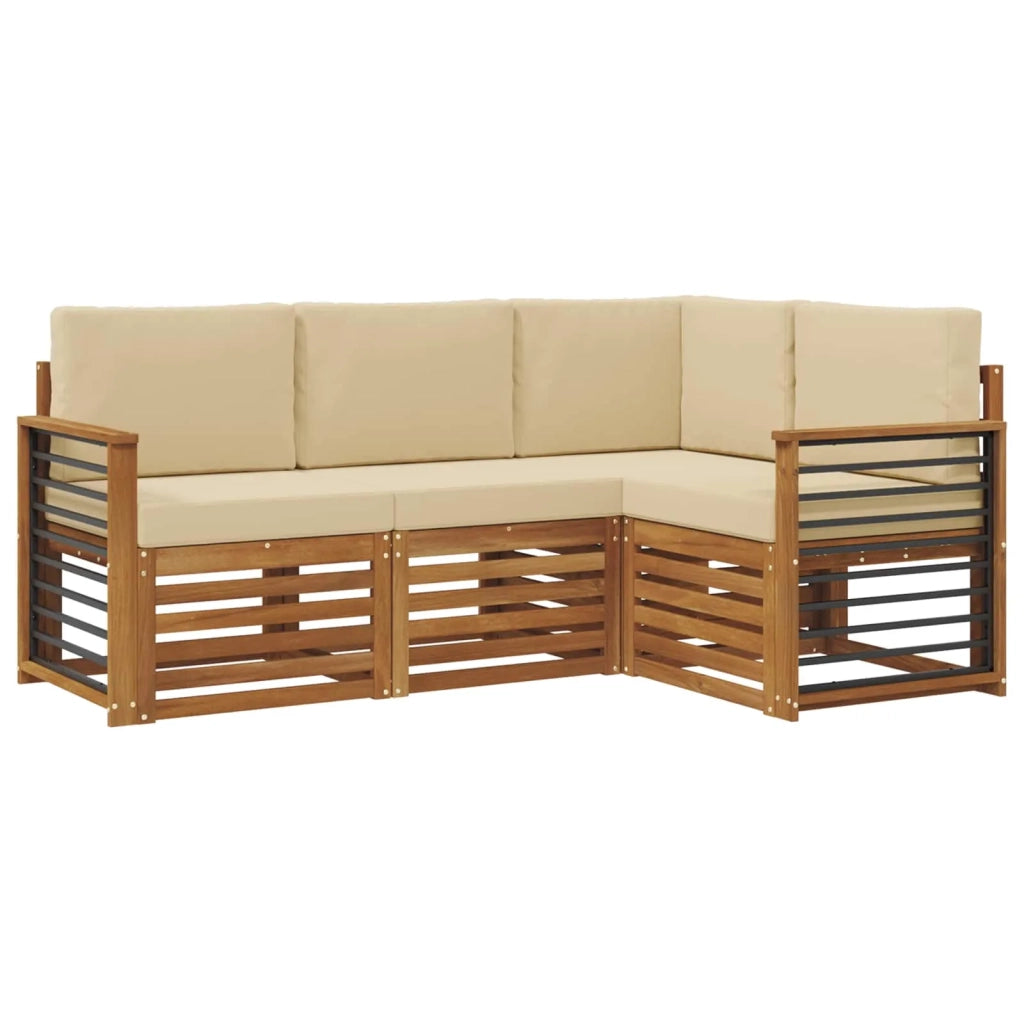 Set divani 4 pcs Naturale e Beige Legno di Acacia Massello