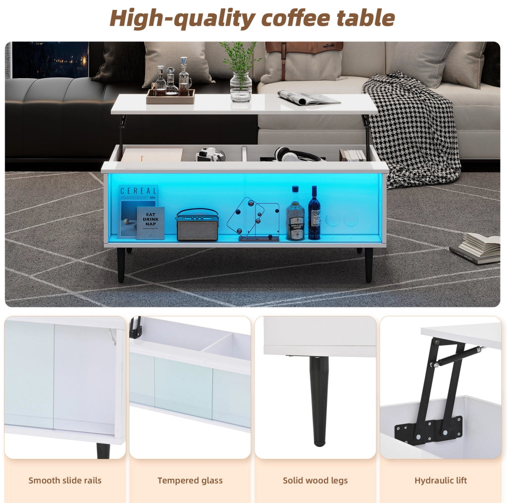 Tavolino da caffè sollevabile con LED e vano contenitore