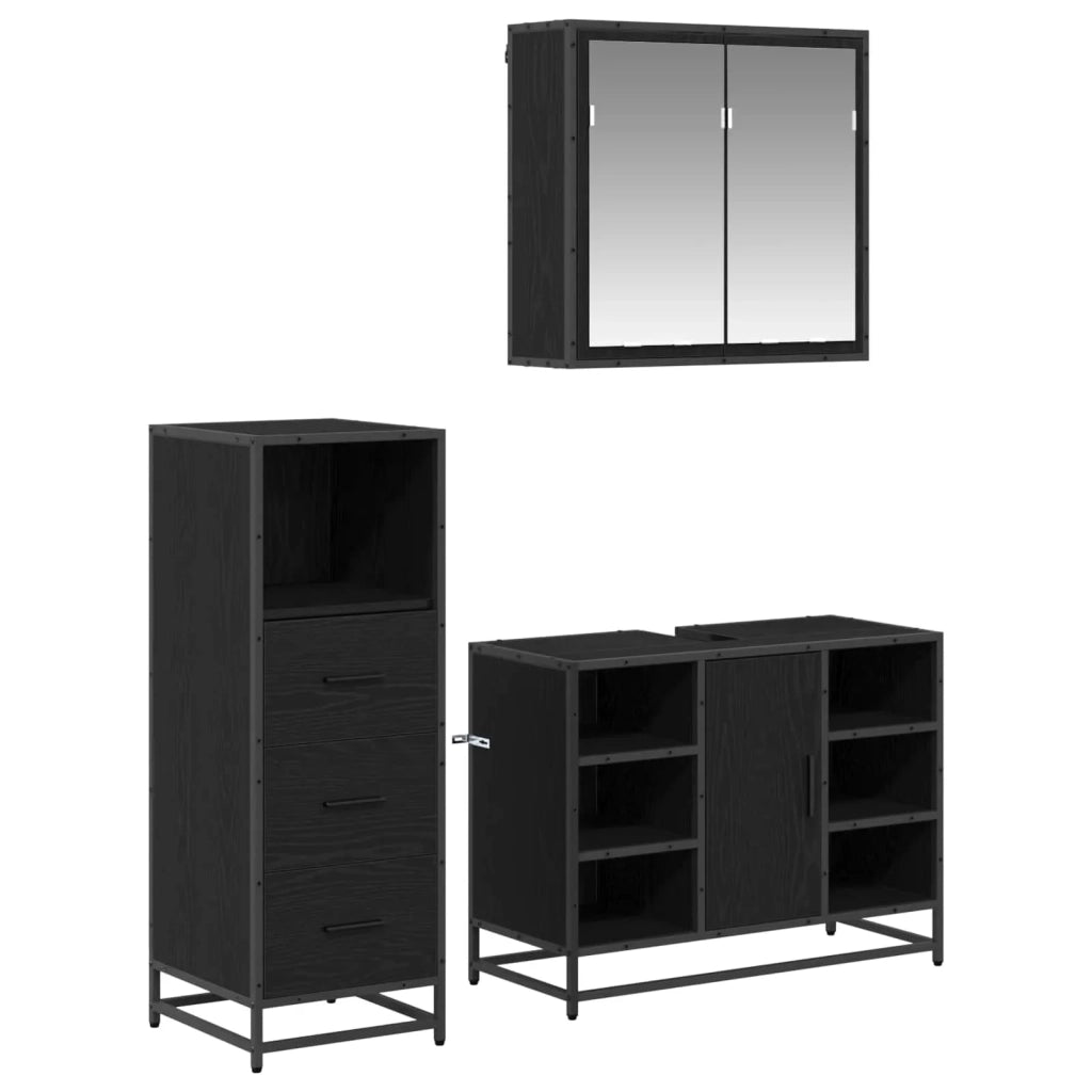Set di mobili per il bagno 3 pcs Rovere Nero Legno multistrato 3402526