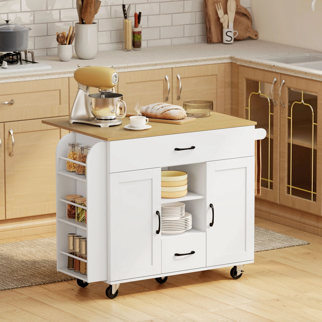 Isola cucina mobile ¨C Minimal ¨C Bianco, MDF, con ripiano estraibile