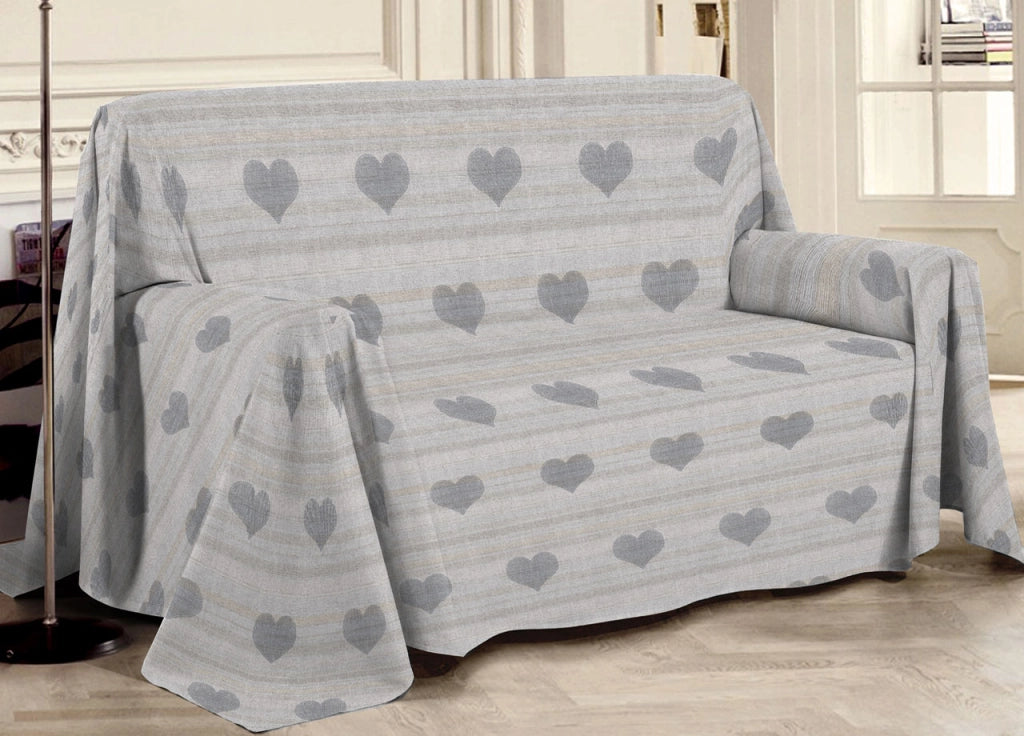 Telo Arredo Multiuso Linea Pensieri Delicati In 100% Cotone Dis Cuori 6979 - Singolo - Grigio