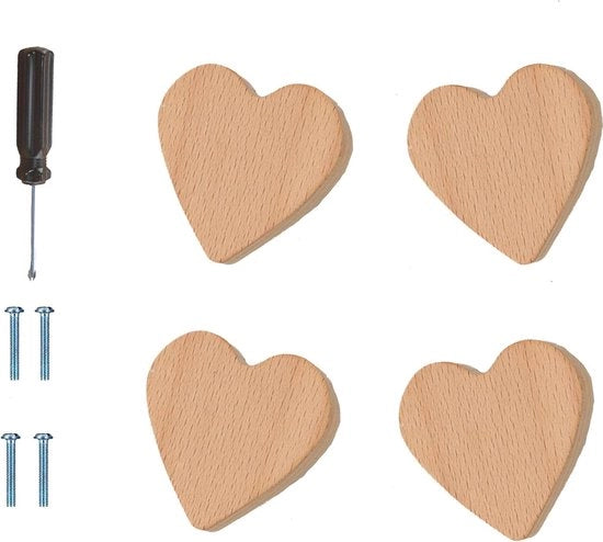 4 design maniglie per cassetta a forma di cuore in legno - maniglie di carrello per abitazione cucina camera da letto armadio