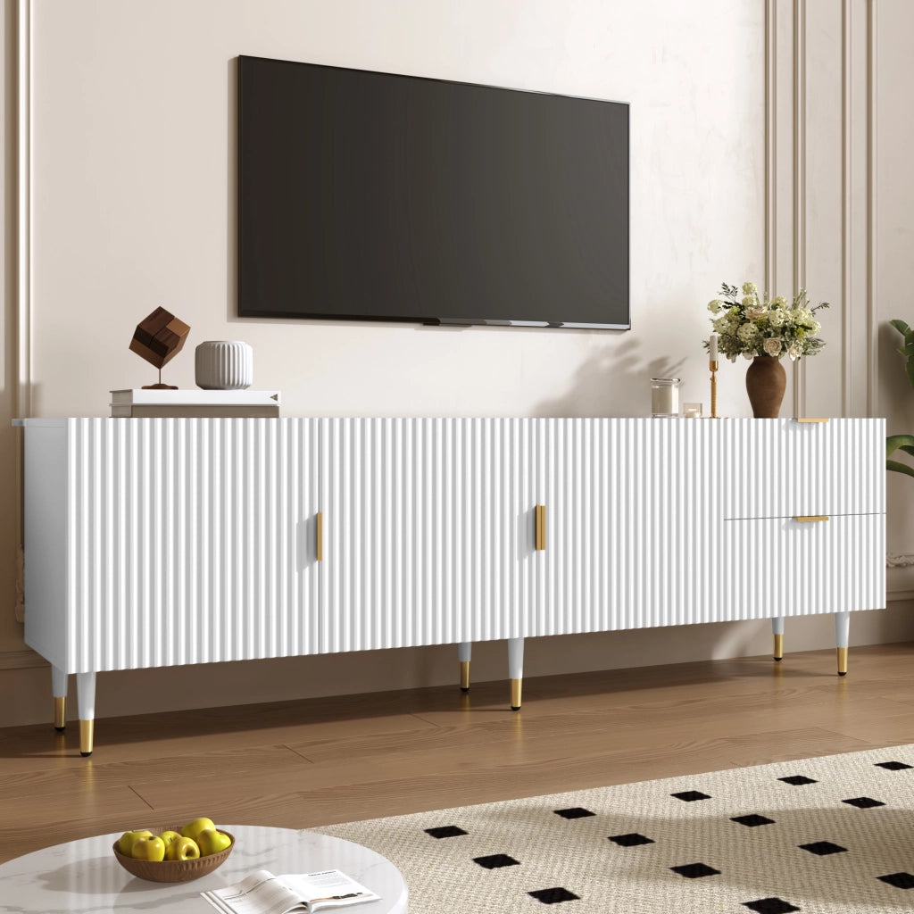 Mobile Porta TV Bianco 170 cm con 3 Ante e Cassetti; Gambe Dorate; MDF