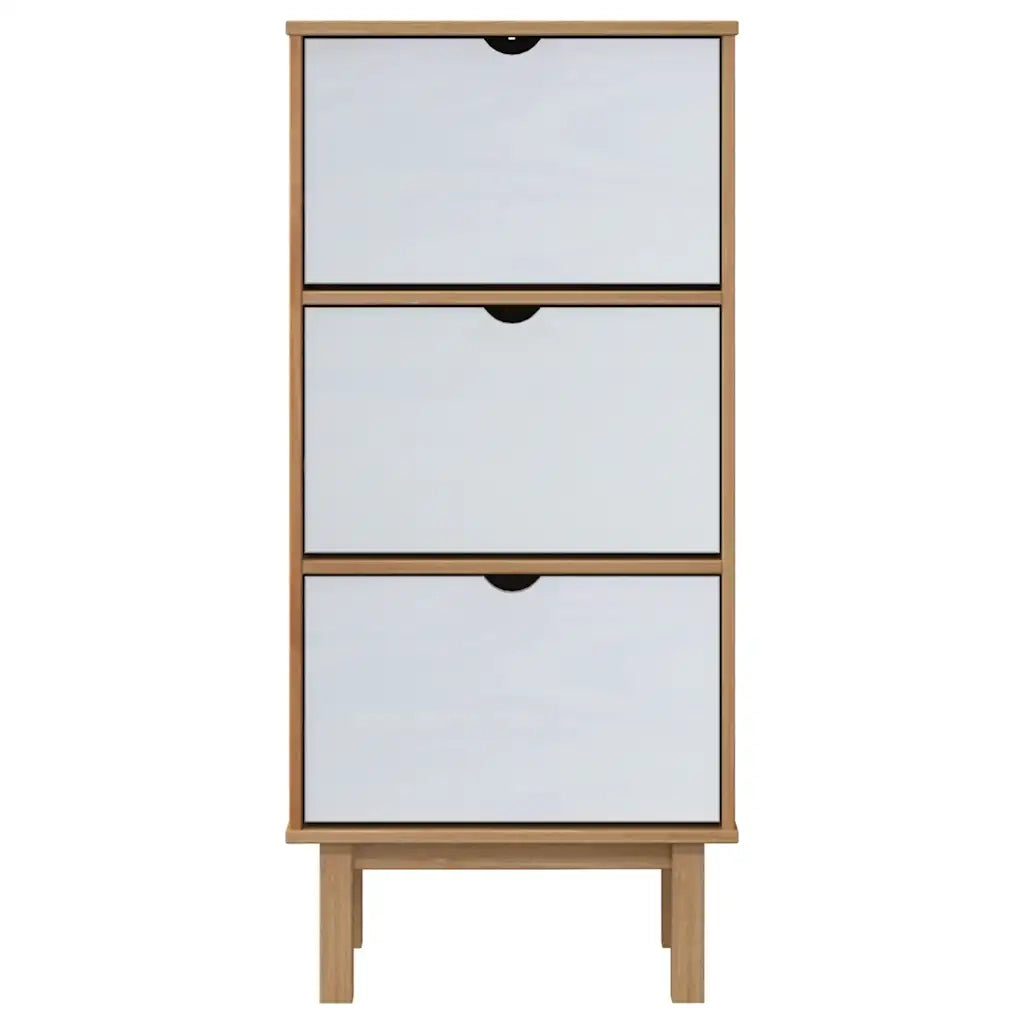 Scarpiera OTTA con 3 Cassetti Marrone e Bianco in Legno di Pino 351311