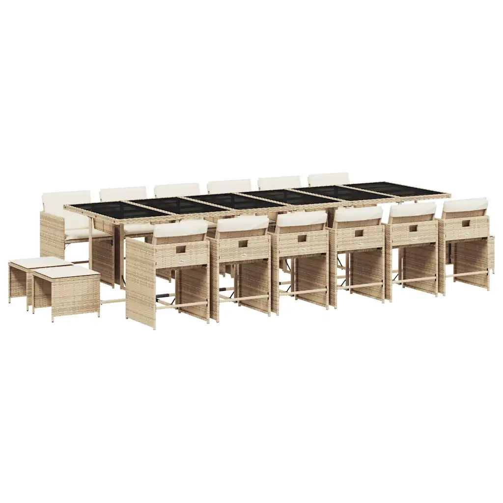 Set da Pranzo da Giardino 17 pz con Cuscini Beige in Polyrattan 3211186