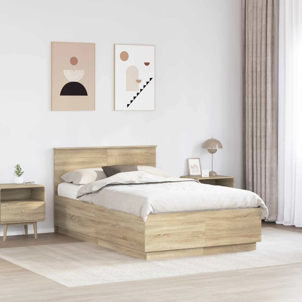 Struttura del letto con testiera Rovere Sonoma 135 x 190 cm