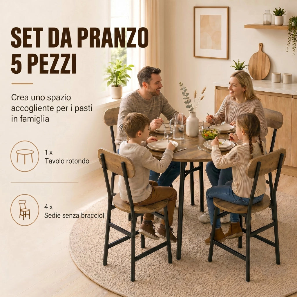 Set Tavolo e Sedie da Pranzo 5 Pezzi per 4 Persone Stile Industriale, Legno e Nero, 100x100x77 cm