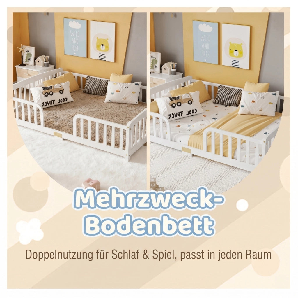 Letto a pavimento per bambini 140x200 cm con sponde bianco