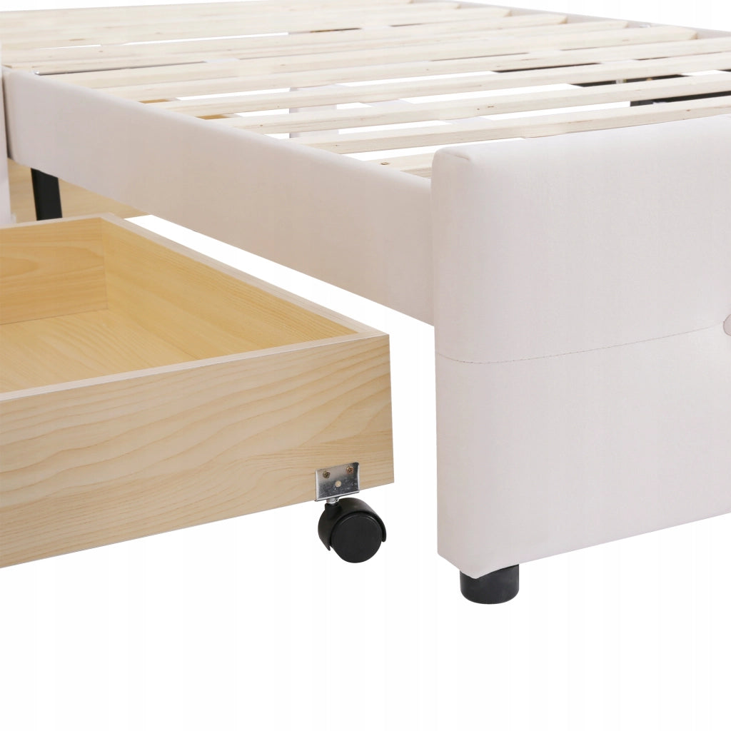 Letto 90x200 cm - Xylo - Testiera imbottita 2 cassetti velluto beige